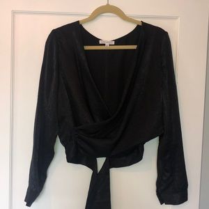 Black Tie Back Crop Blouse